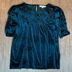 Blue Velvet Pleated Rouched Blouse